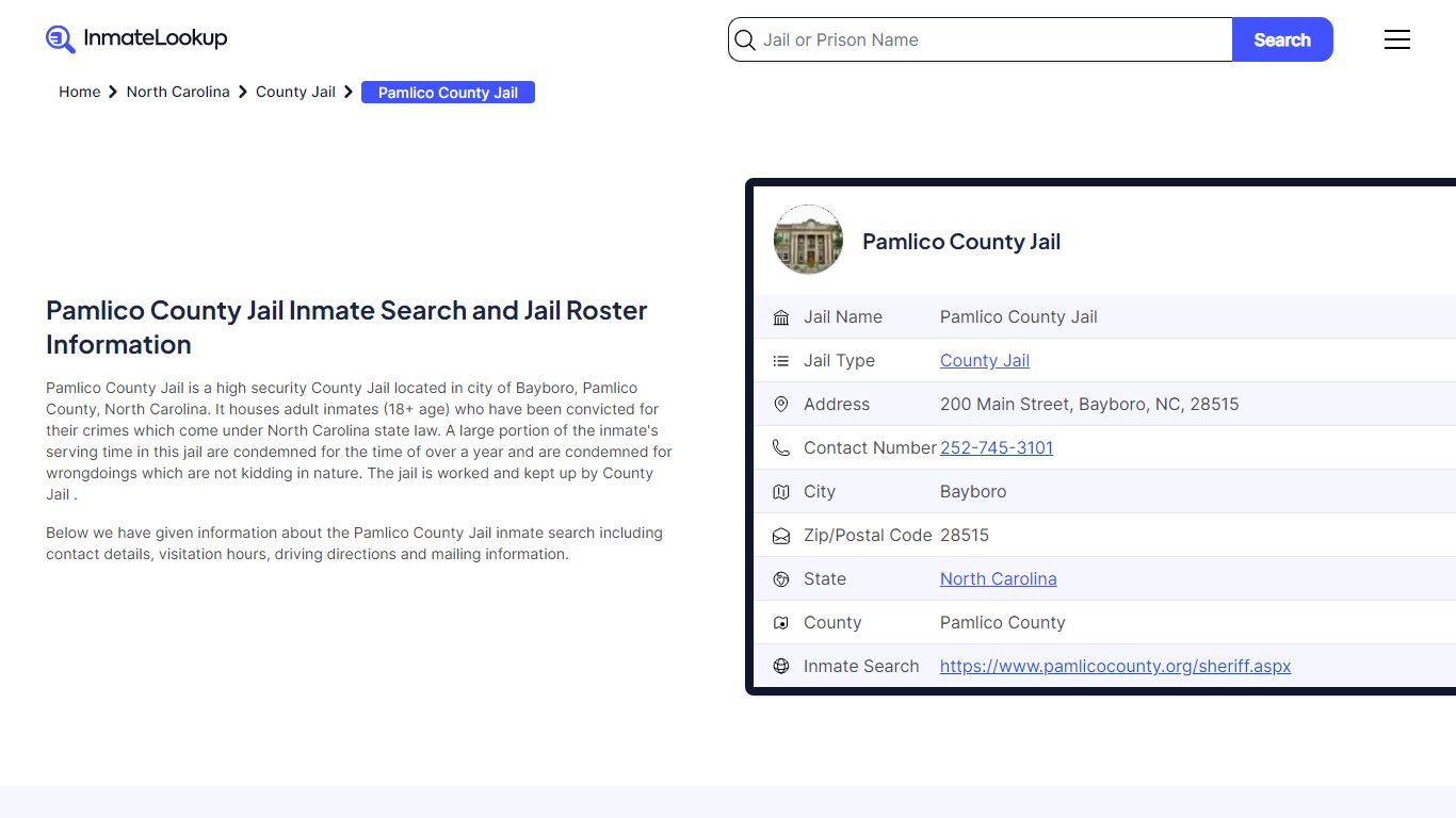 Pamlico County Jail Inmate Search and Jail Roster Information